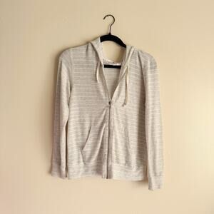 Sundry Grey + White Stripe Full Zip Hooded Lightweight Sweatshirt - Size 0 or XS